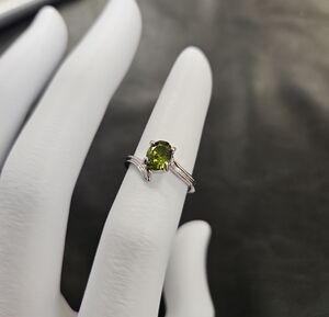 Silver Tone Green Oval Gemstone Ring